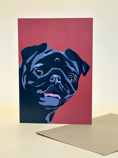 BLACK PUG Greeting Card